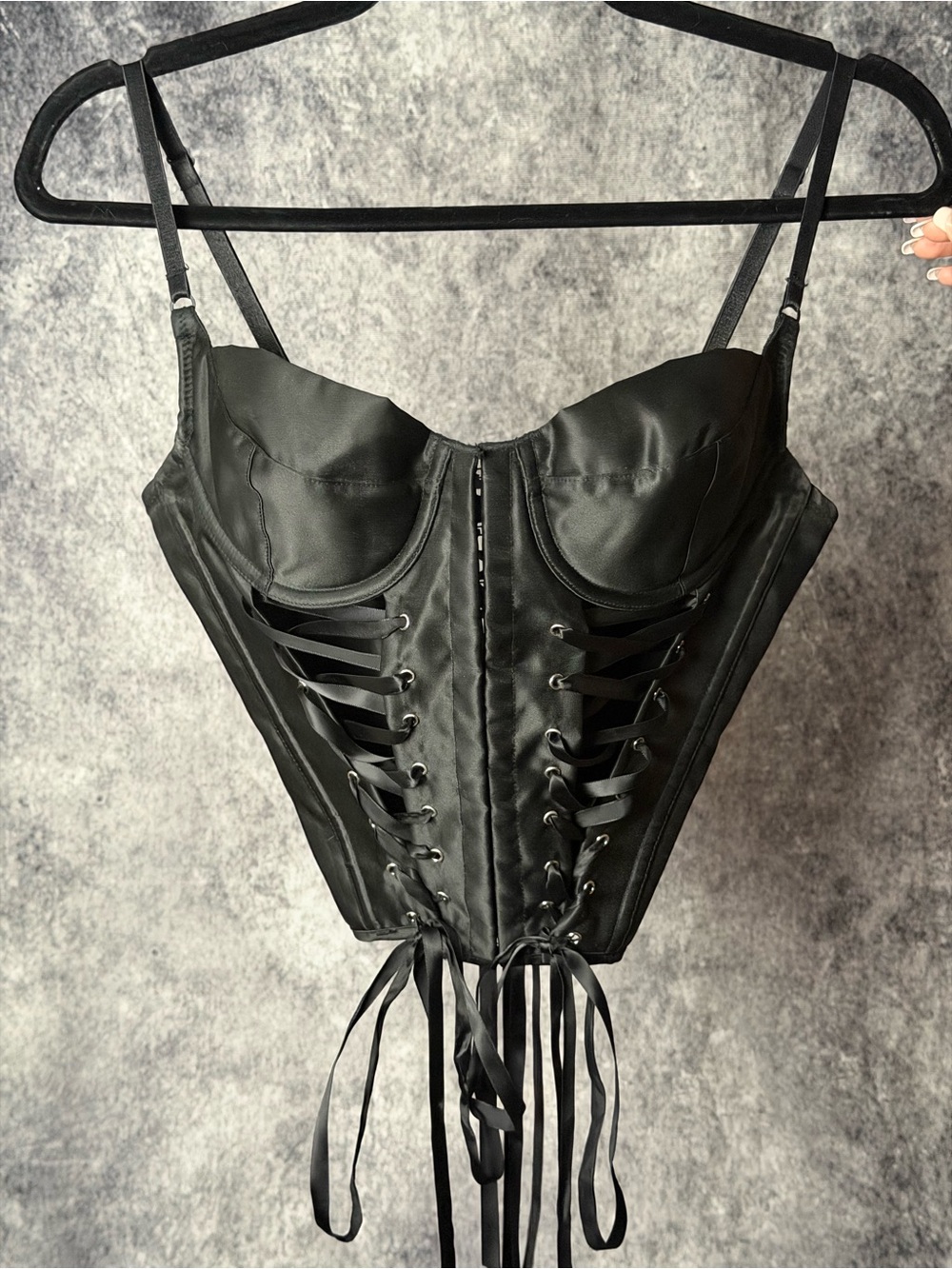 Black Satin Lace-Up Corset Bustier